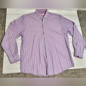 Michael Brandon Men's Purple Striped Long Sleeve Shirt Sz L